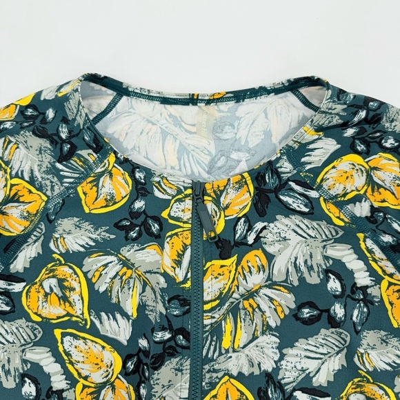 Garnet Hill Swim Set Half Zip Rashguard and Swim Bottom Floral Tropical Print - Picture 4 of 15